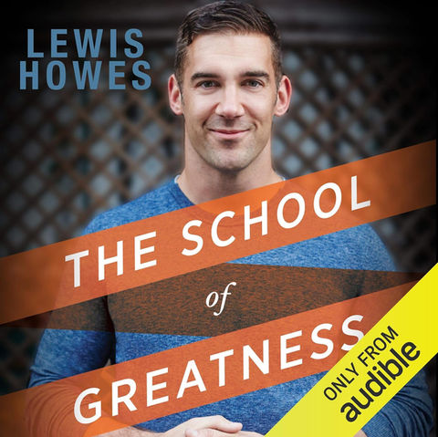 book cover design for lewis howes' 'the school of greatness' produced by mosaic audio