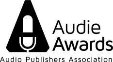 Mosaic Audio won an Audie Award - this is the Audie Award logo, an icon of a microphone on a black triangle with the words "Audie Awards" to the right and the words "Audio Publishers Association" underneath