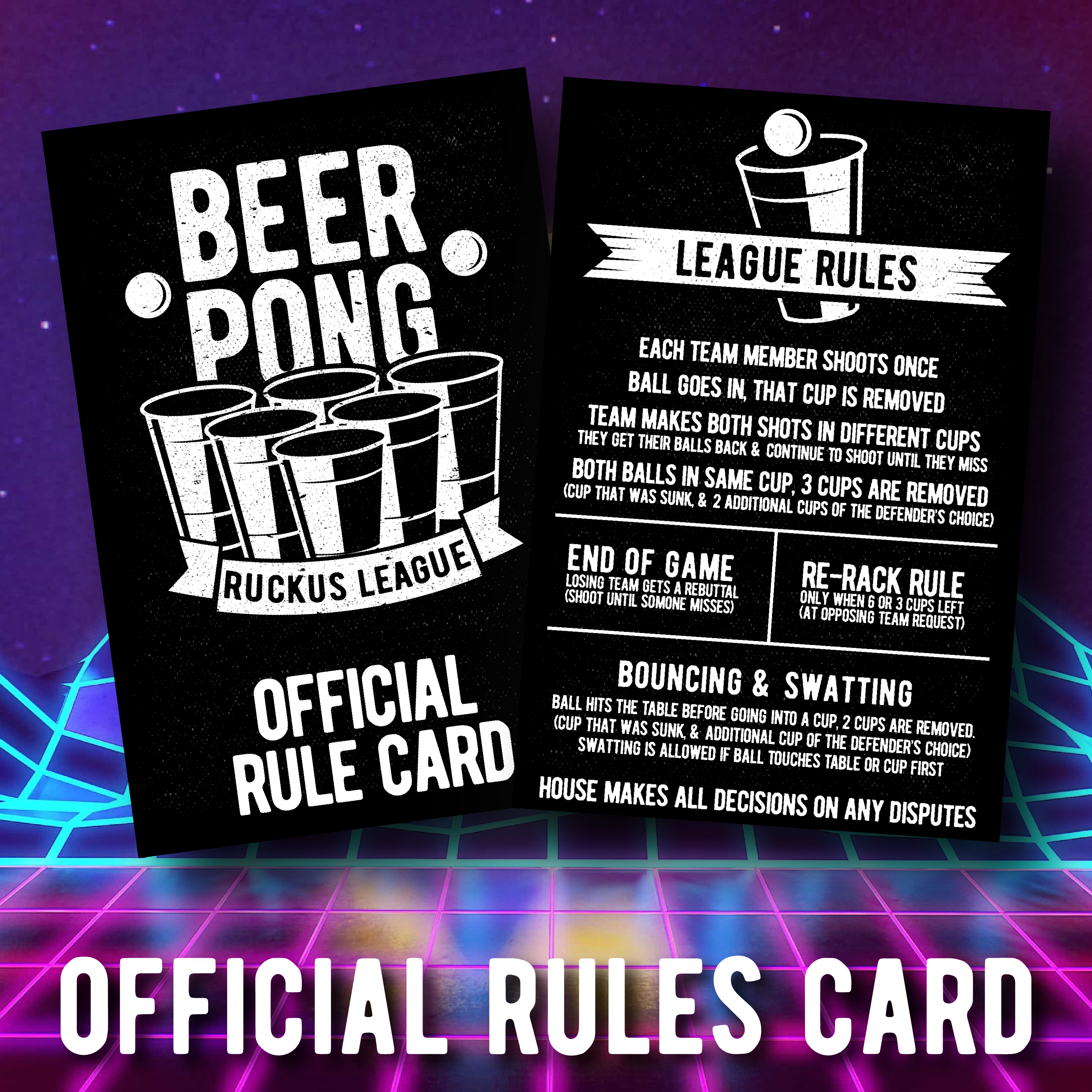 Beer Pong Ruckus League Rules Card Ruckustees Each poster comes inserted into an affordable frame, made of polystyrene plastic and is completely assembled. beer pong ruckus league rules card ruckustees