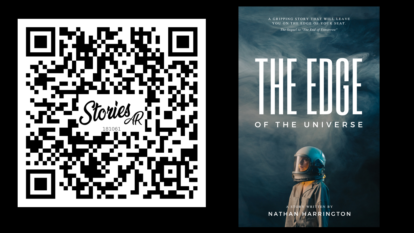 An image of a q r code and a book cover which demonstrates Augmented reality