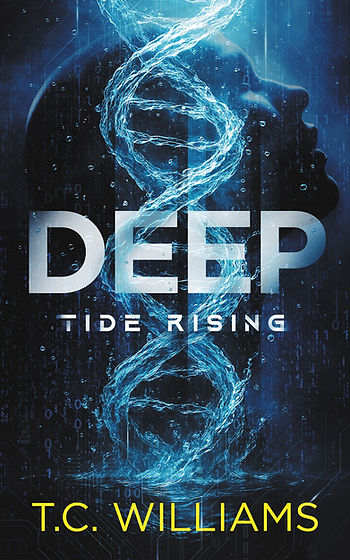 DEEP Tide Rising book cover with blue DNA strand. Inspiration for DEEP. By T.C. Williams