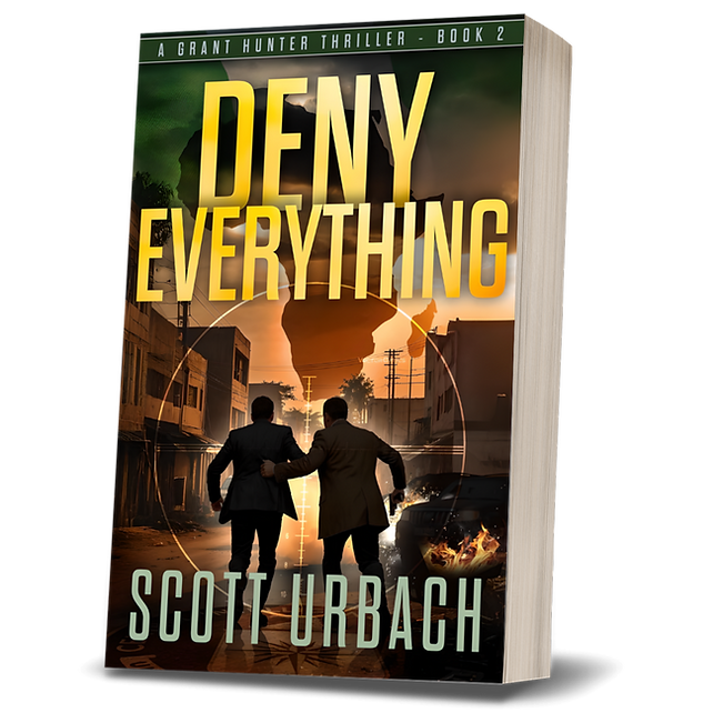 Paperback - Armed man running toward White House - Admit Nothing CIA thriller by Scott Urbach book 1 cover