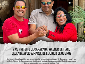 Vice prefeito de Canarana, Wagner de Tiano declara apoio a Marleide e Junior de Queiroz