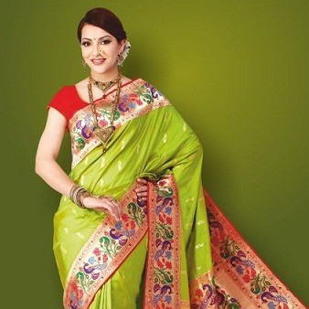 Green Paithani Saree With Golden Designed Border