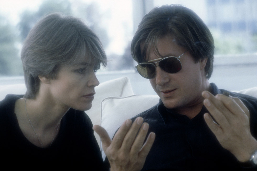 Francoise Hardy et Jacques Dutronc lors du tournage du court métrage "La nuit d'un reveur" de Pierre Defons le 13 Juin 1982.