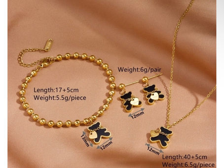 18k Gold Plated Cute Bear Set