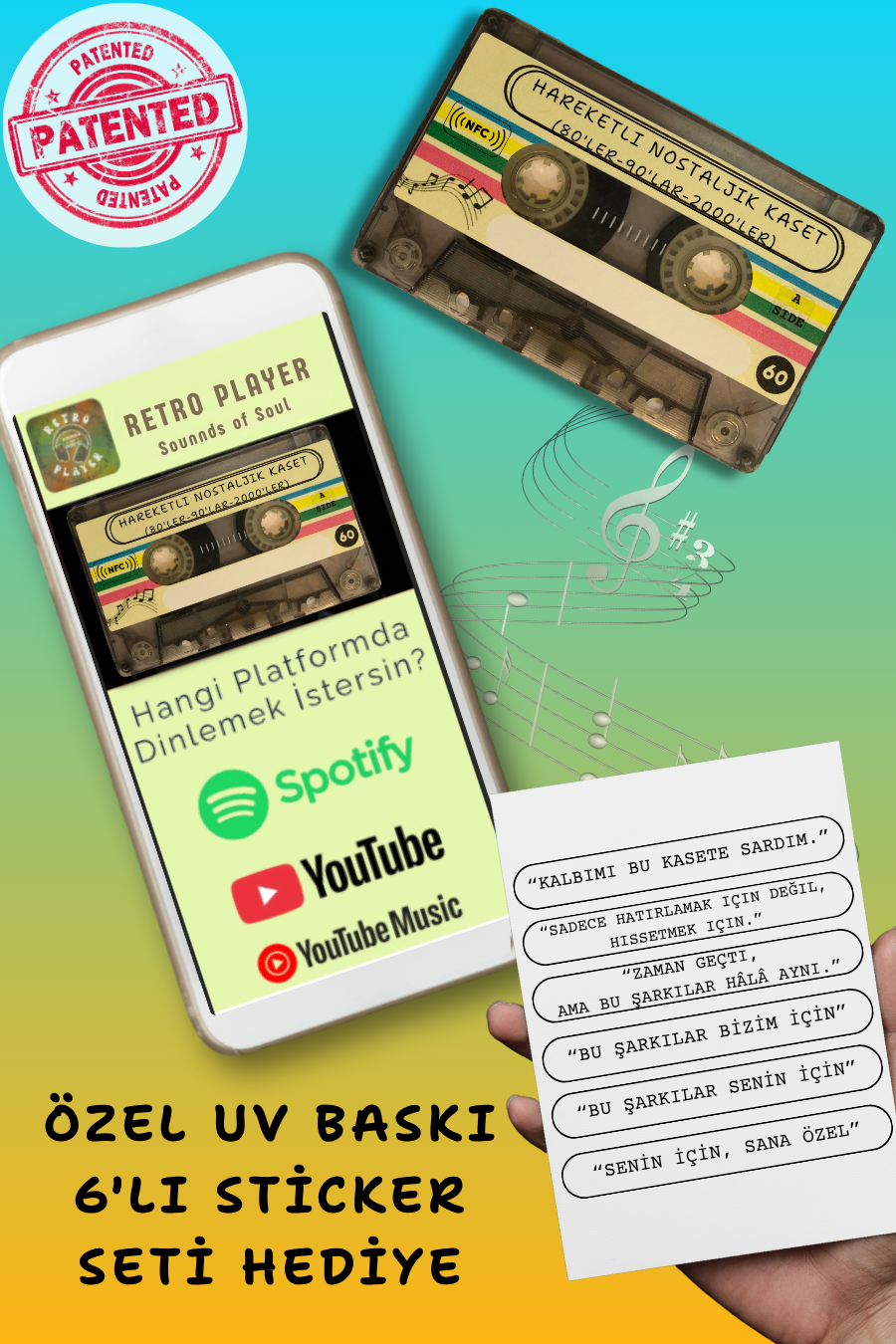 Küçük resim: Karışık Hareketli 80 - 90 - 2000'ler Temassız -NFC- Kaset Nostaljik Retro Hediye