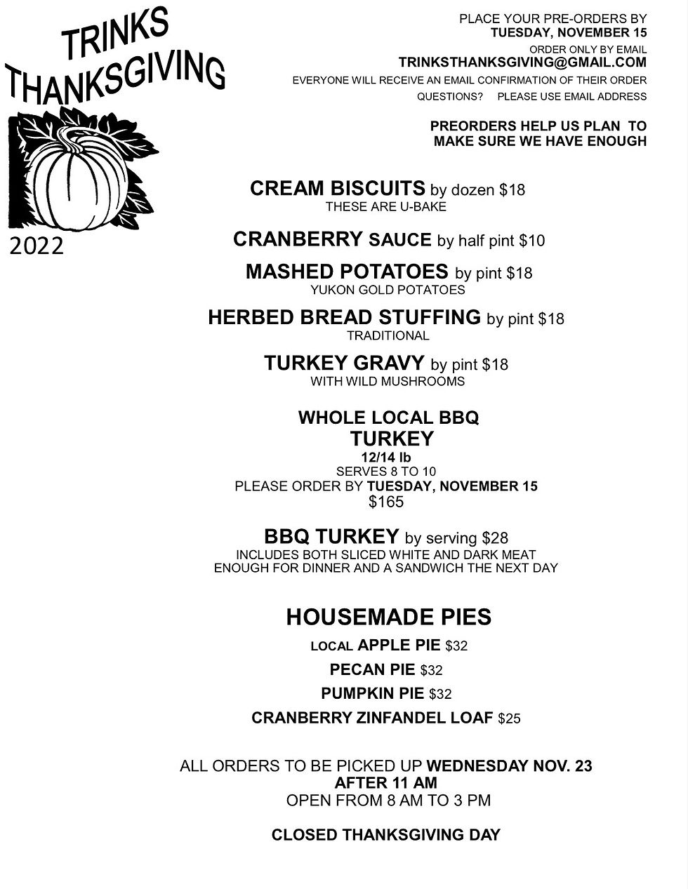 Thanksgiving 2022 Menu (Updated)