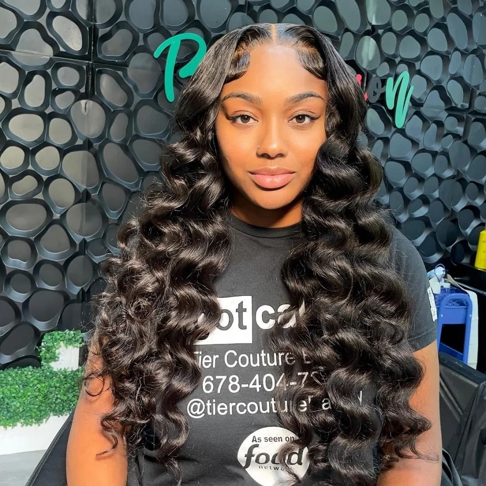 Thumbnail: 250 Density 30 40 Inch Loose Deep Wave Lace Frontal Wig 13x6 Hd Curly Human Hair