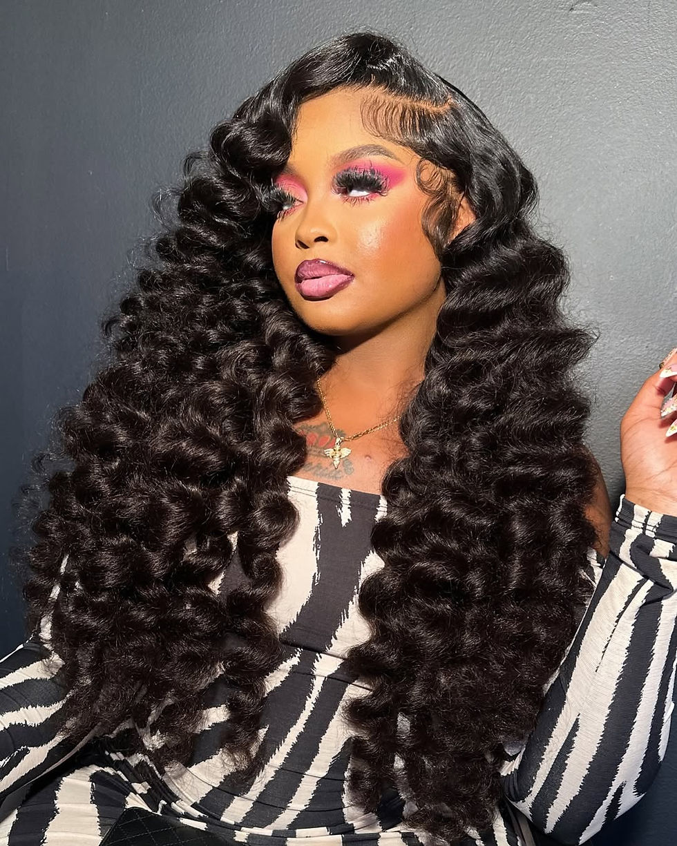 Thumbnail: 250 Density 30 40 Inch Loose Deep Wave Lace Frontal Wig 13x6 Hd Curly Human Hair