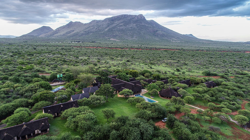Eye-level view of luxury safari lodge surrounded by African bushveld
