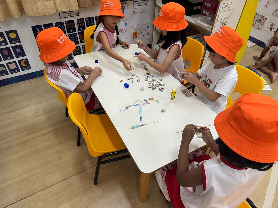 Children crafting instruments and beads