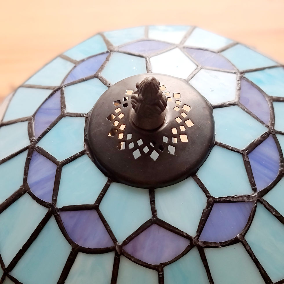 Thumbnail: Tiffany Style Table Lamp Blue Shade Working Condition.