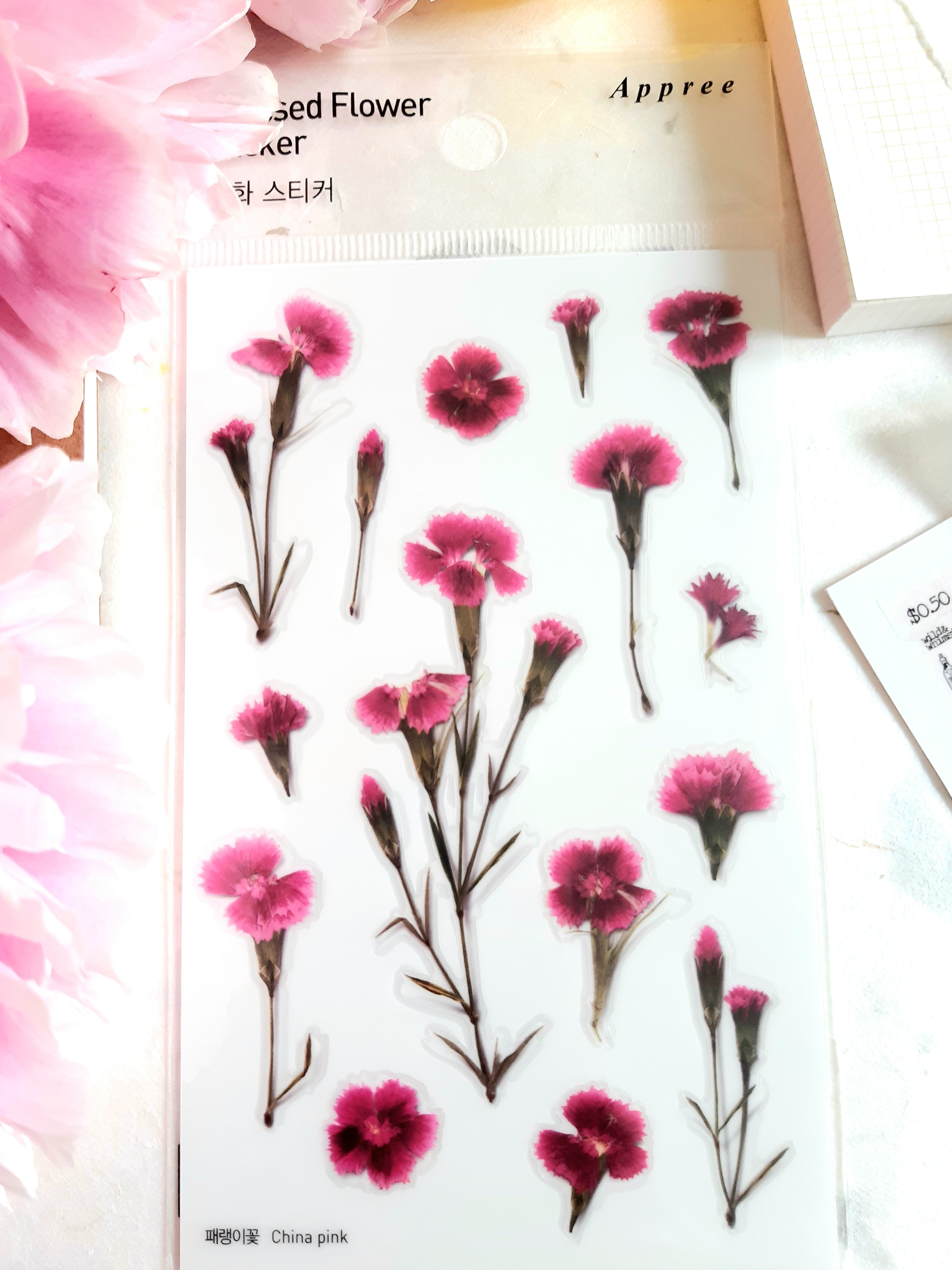 China pink - Appree Pressed Flowers Stickers