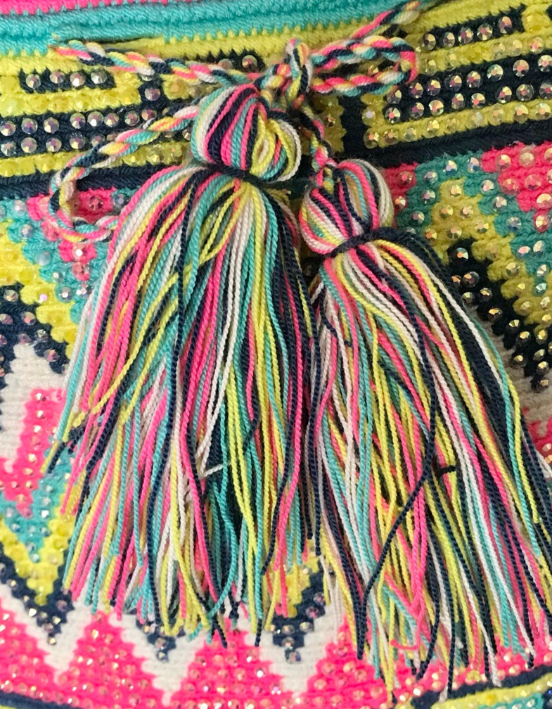 Miniatura: Bolsa Wayuu - Cristales Zig Zag Neón