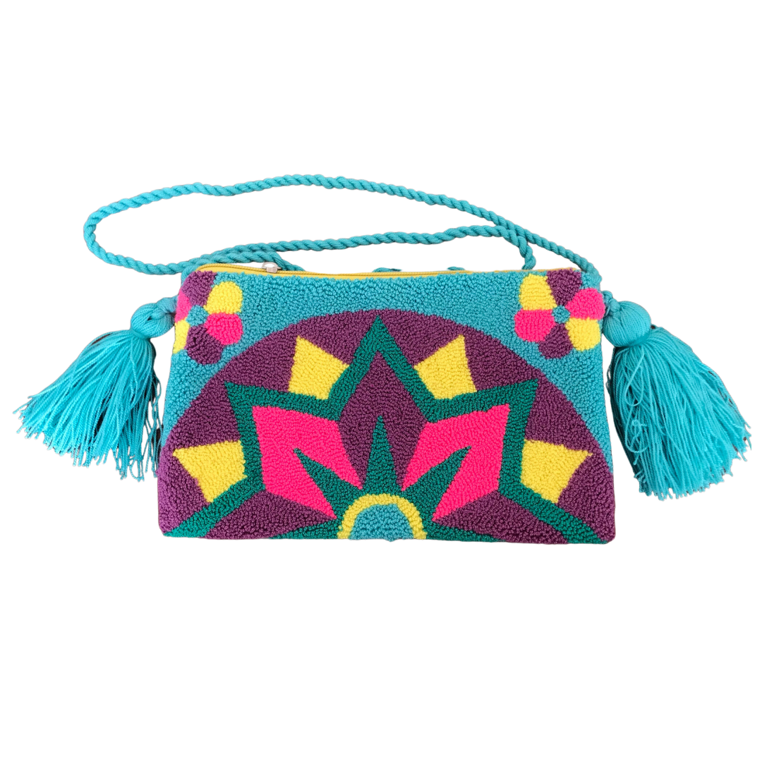 Clutch Wayuu - Mediana Aqua Fondo Morado