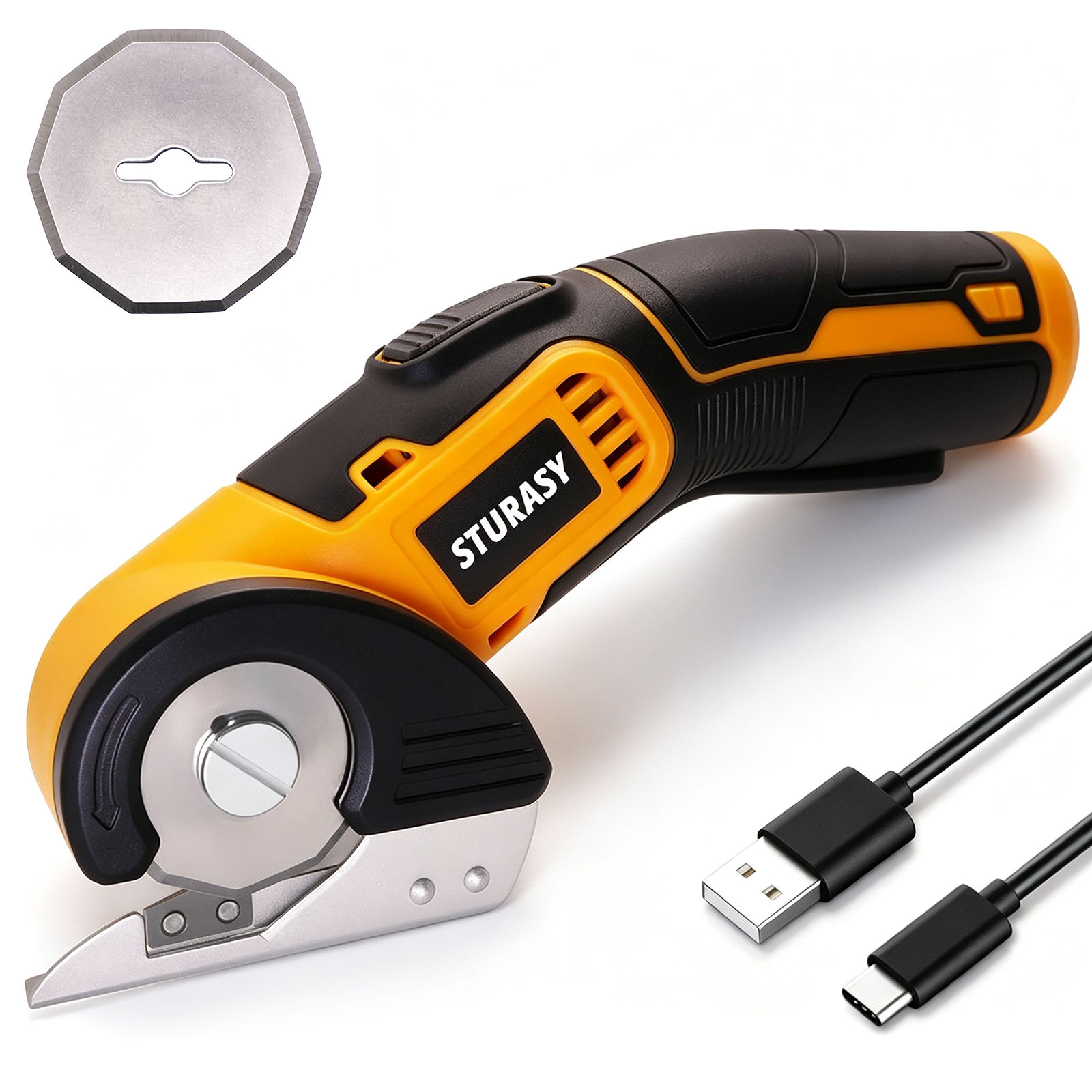 Cordless Electric Scissors, Power Cardboard Cutter with Safety Lock, Orange