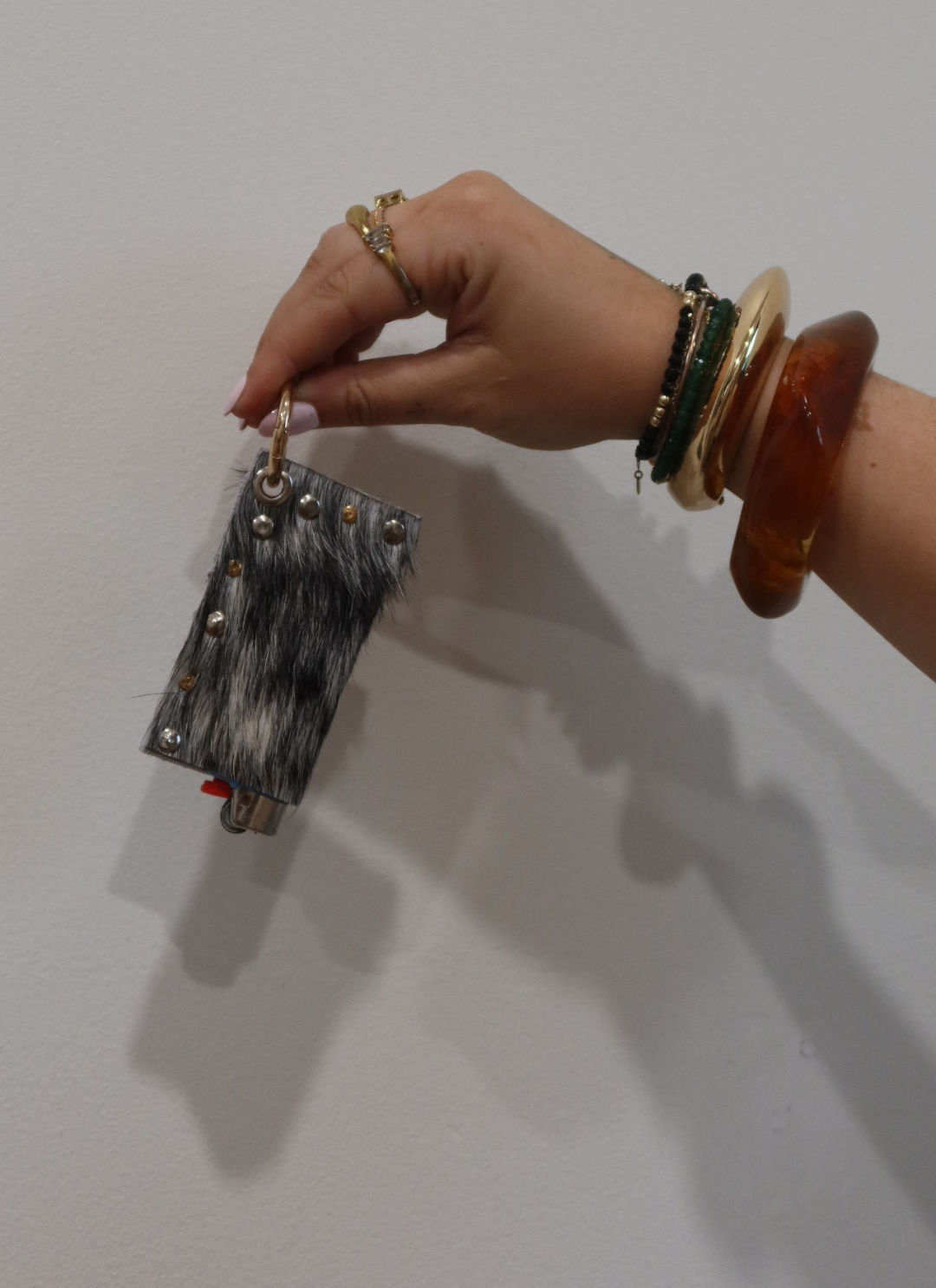 Cowhide Mixed Metal Lighter/Lipgloss Holder