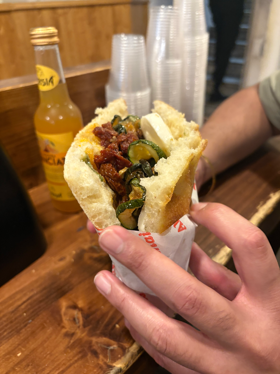 The famous schiacciata sandwich at AllāAntico Vinaio, Florence. Florence Guide