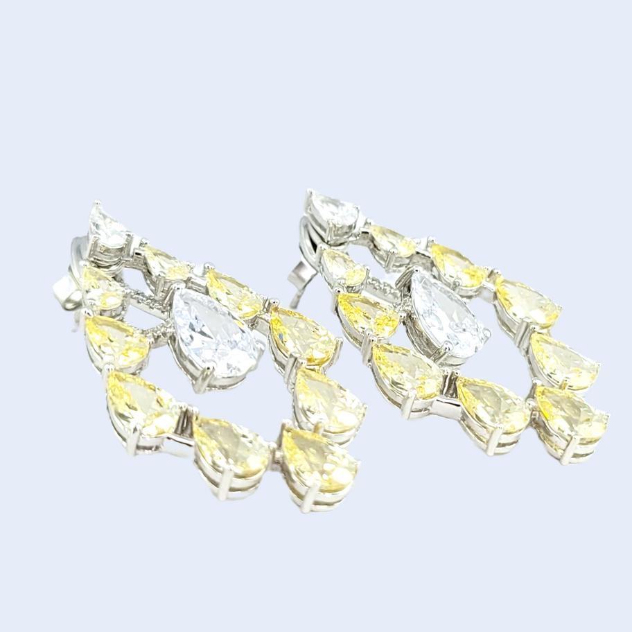 Silver detachable earrings with a pear cut Canary Topaz and white Topaz