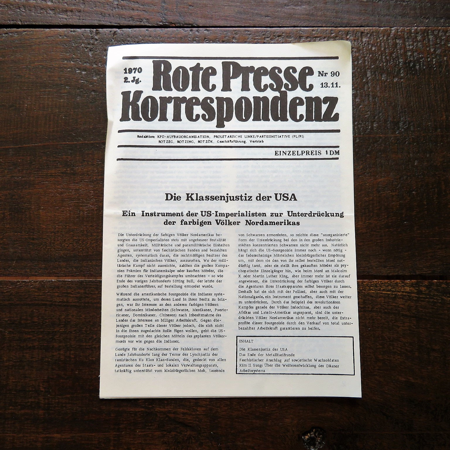 Magazine Germany Rote Presse Korrespondenz 2nd. Year No.90 1970