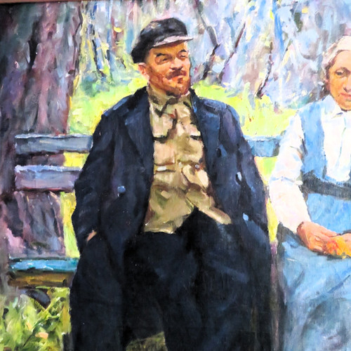 Wallpiece Soviet Russia Lenin On Bench With His Wife | Propagandaworld
