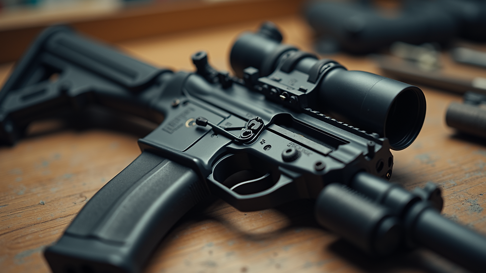 Close-up view of AR rifle upper receiver on a workbench