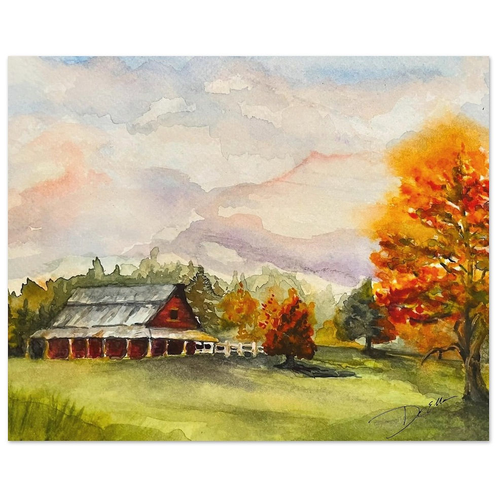 Thumbnail: October Light – Autumn Farmhouse Watercolor Art Print