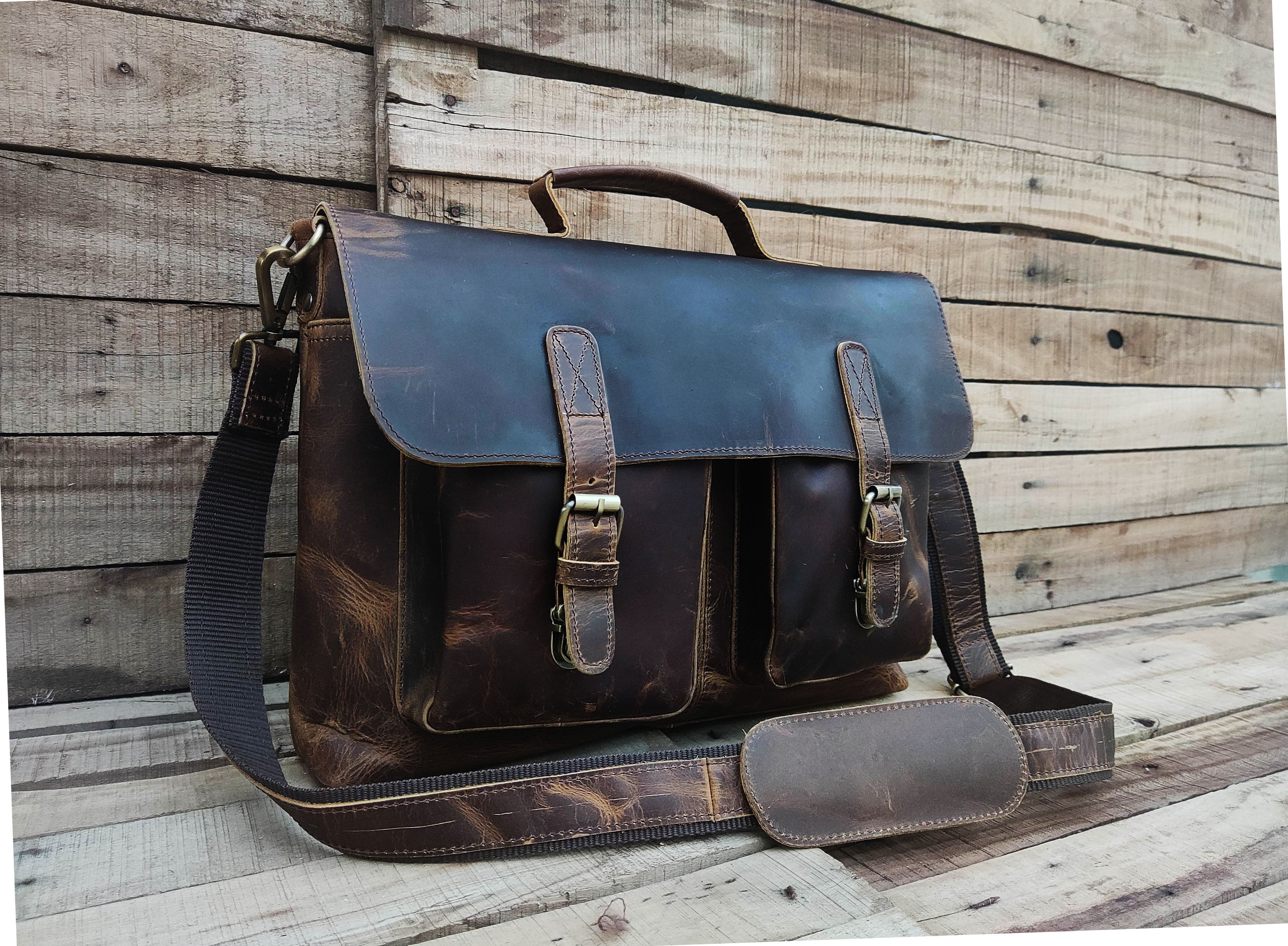 Handmade Leather Messenger Bag | Genuine Buffalo Leather Laptop & Office Bag | Leather & Stitches