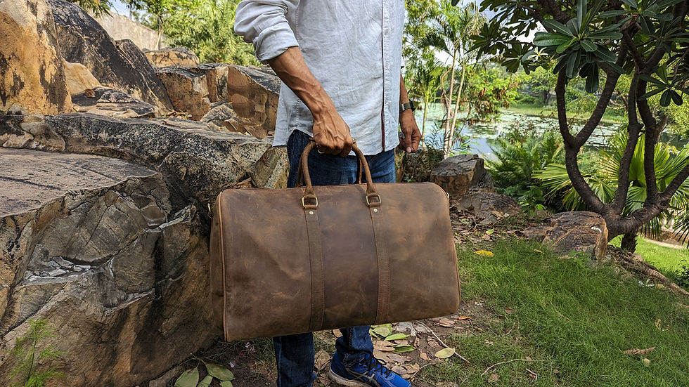 Thumbnail: Handmade Leather Duffle Bag – Brown Travel & Gym Weekender – Personalized Gift