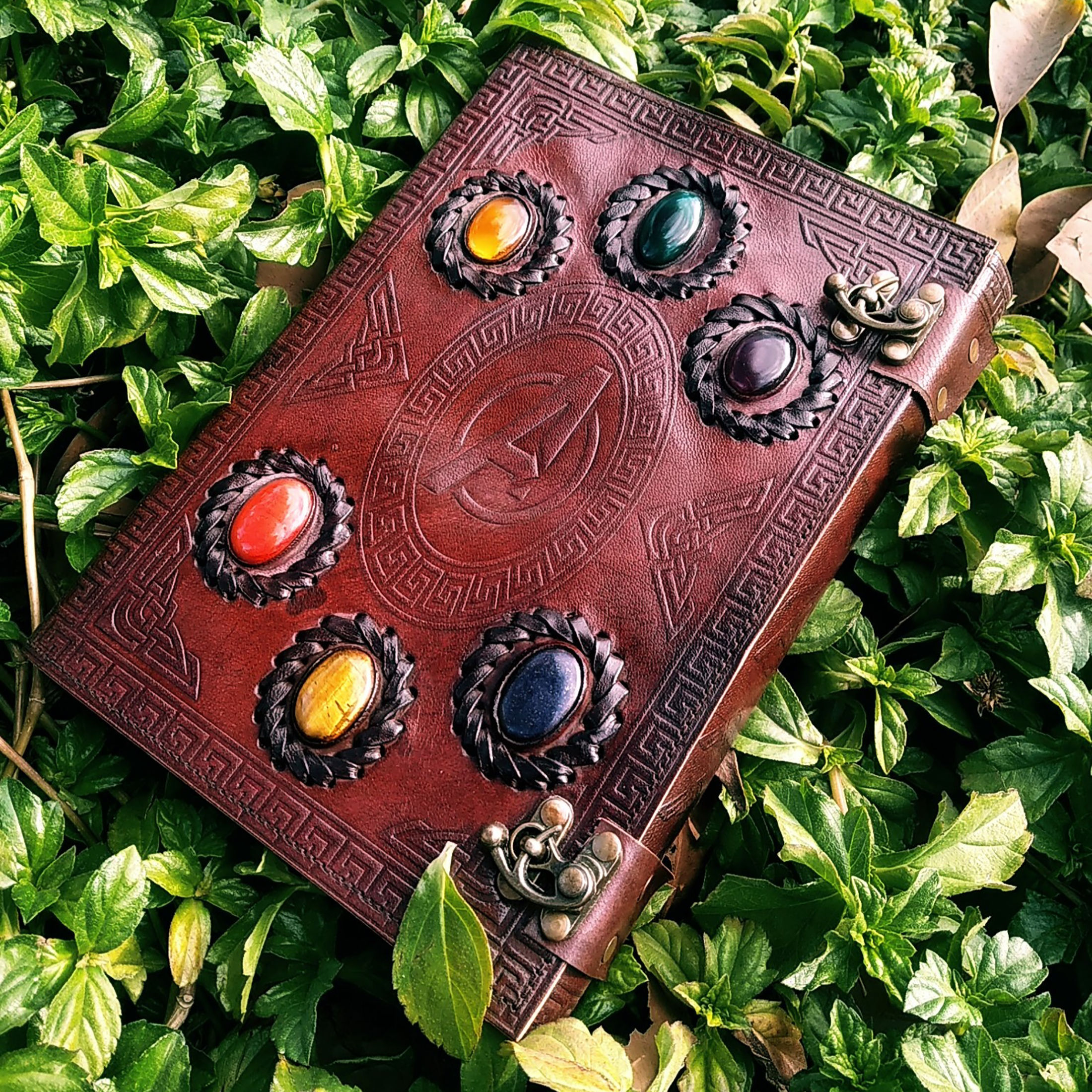 Avengers embossed 10 inches Handmade Leather Journal With Stones