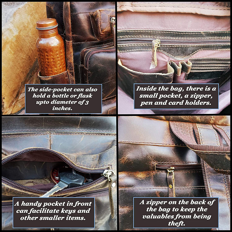 Thumbnail: Handmade leather backpack with adjustable straps, brass buckles, and personalized engraving option, perfect for Valentine's D