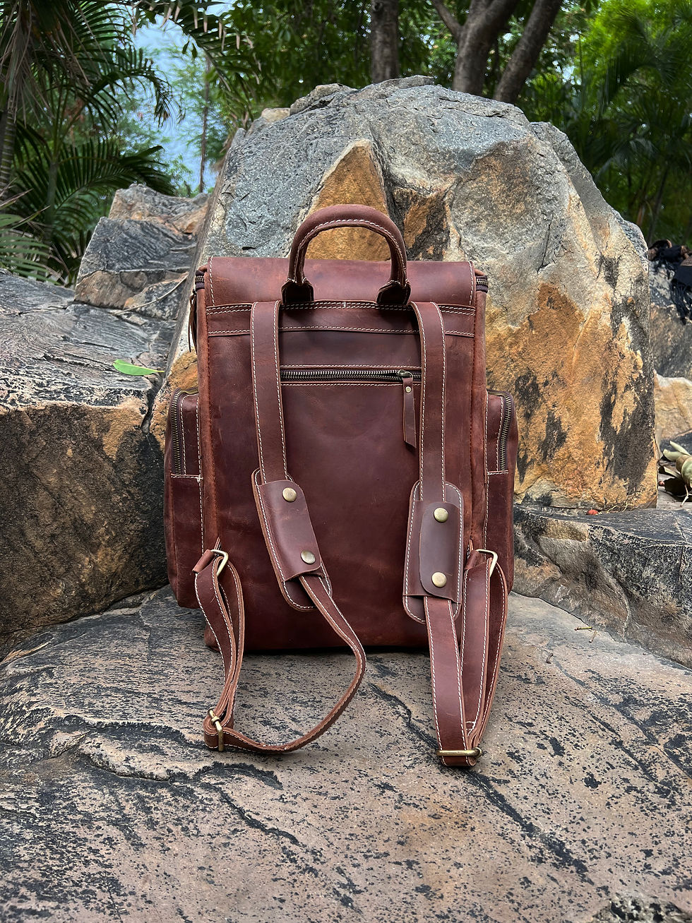 Thumbnail: Leather laptop backpack, computer black genuine leather carrier, back pa