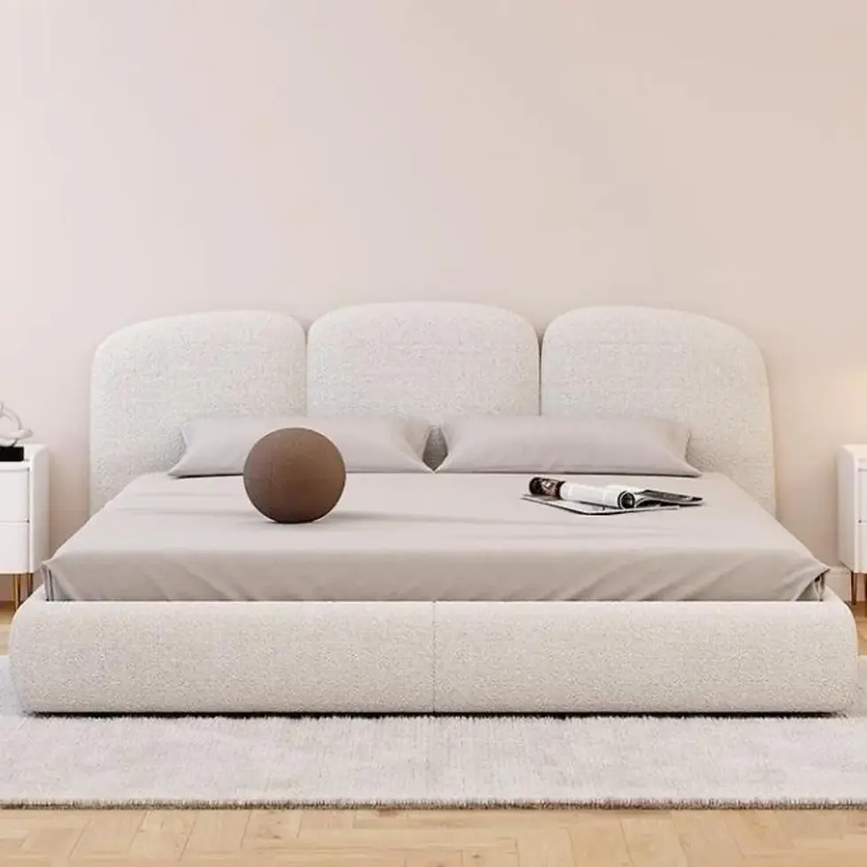 Thumbnail: Cloud Boucle Fabric Bed – Soft Curves & Minimalist Comfort