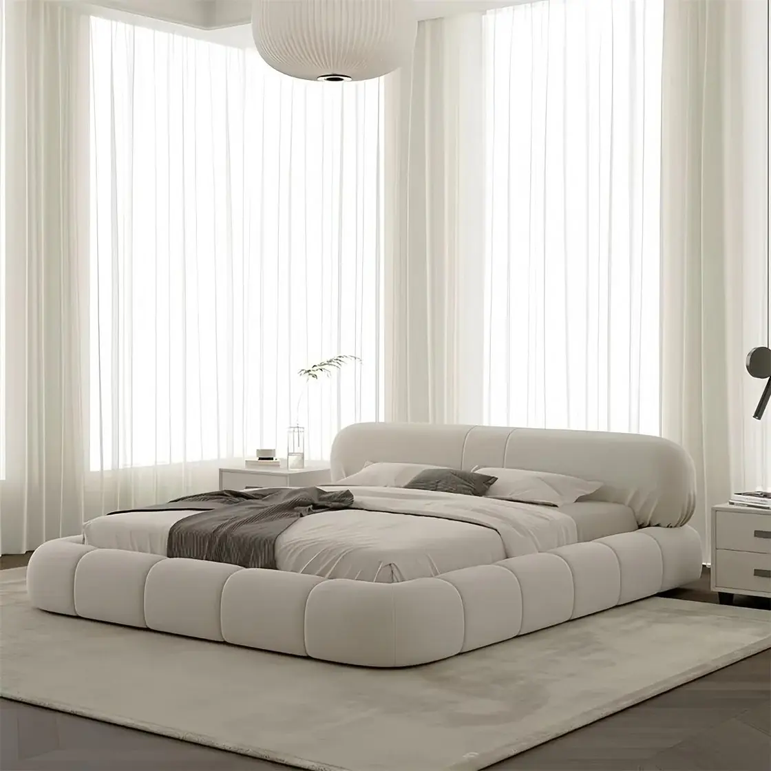 Versa Velvet Fabric Bed – Luxe Beige Comfort & Contemporary Style