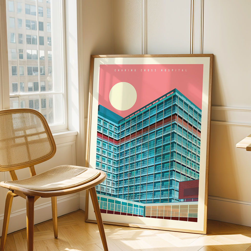 Thumbnail: Charing Cross Hospital exterior London Brutalist building illustration
