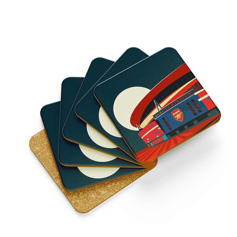 Thumbnail: Arsenal FC Stadium Coasters. Art Deco Highbury and Emirates Stadium Coasters.