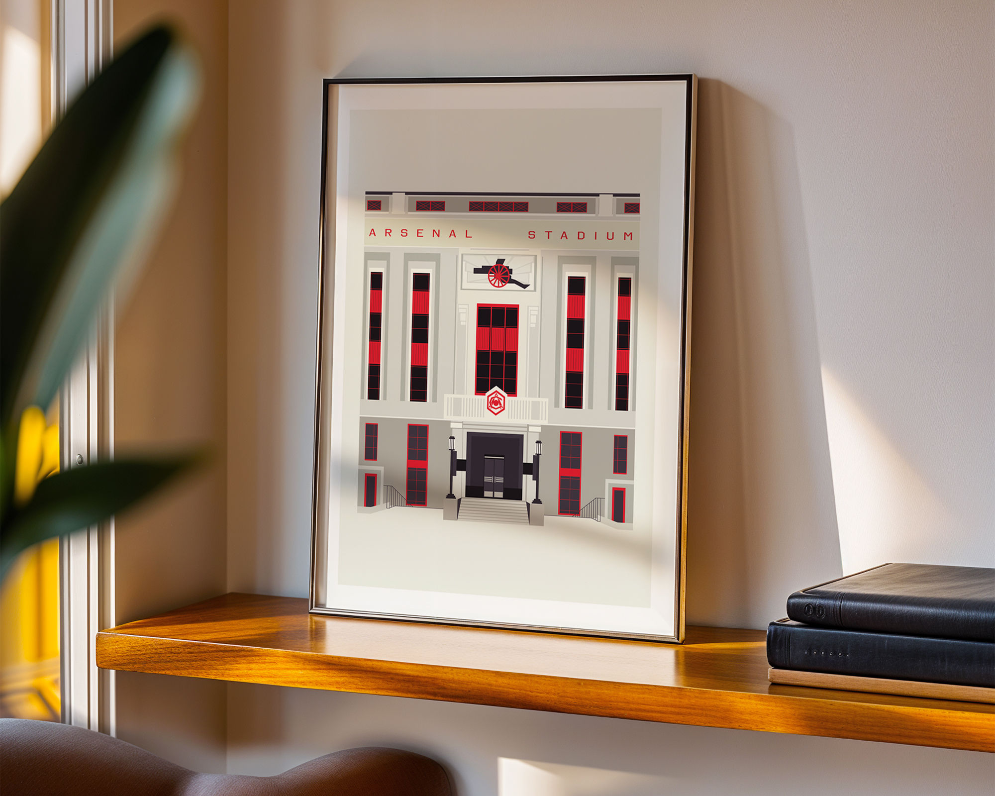 Arsenal Highbury Stadium art print featuring minimalist London architecture illustration