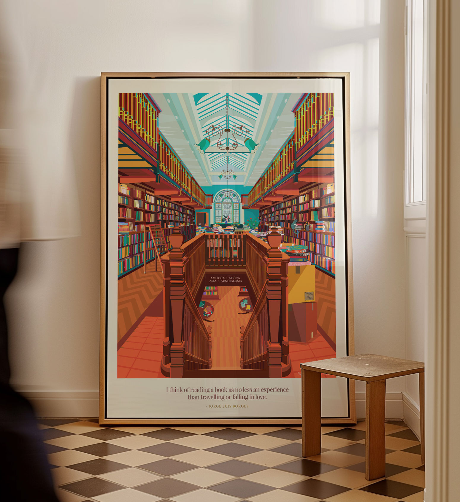 Daunt Books London Art Print with Jorge Luis Borges Quote