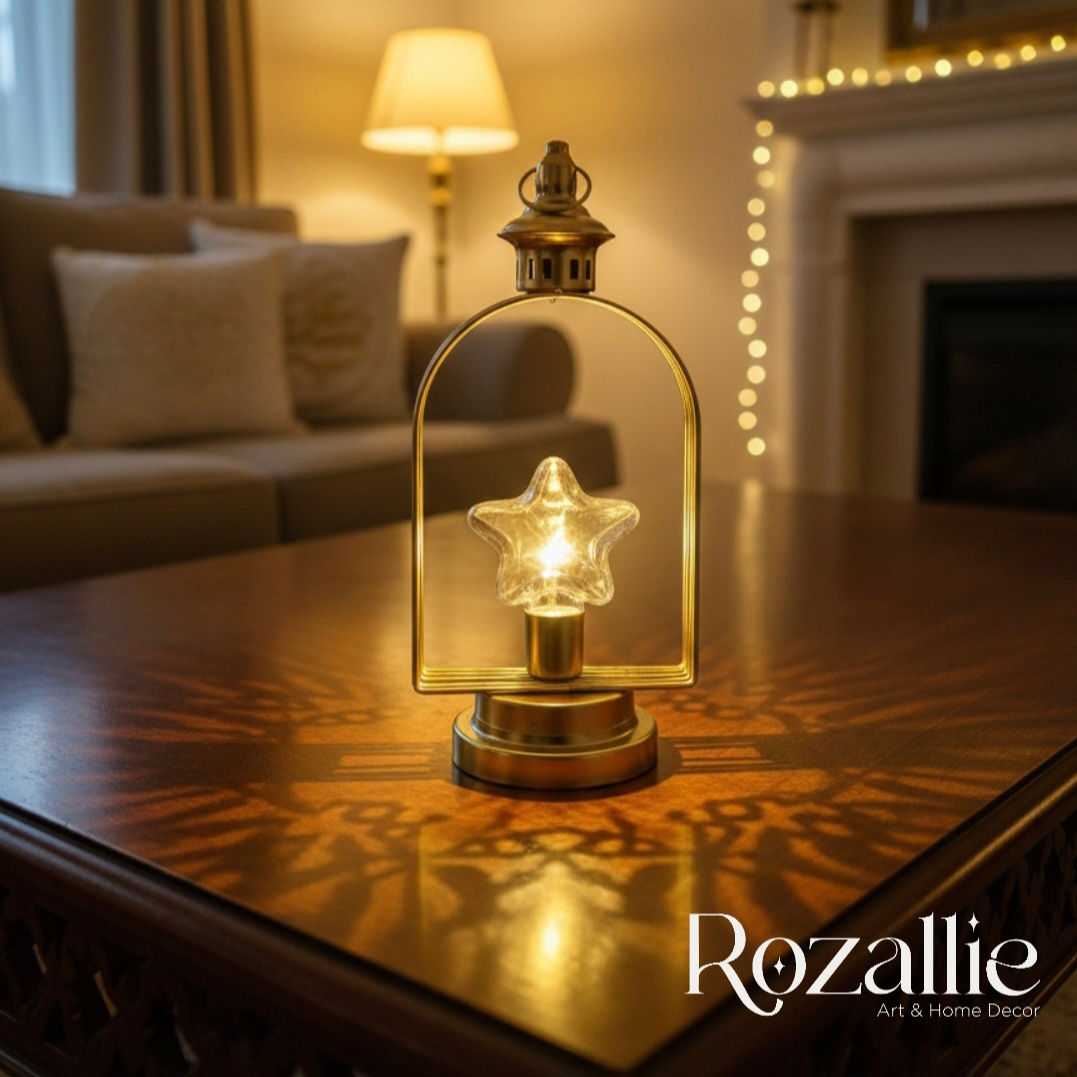 Gold Metal Lantern ( with Lights )