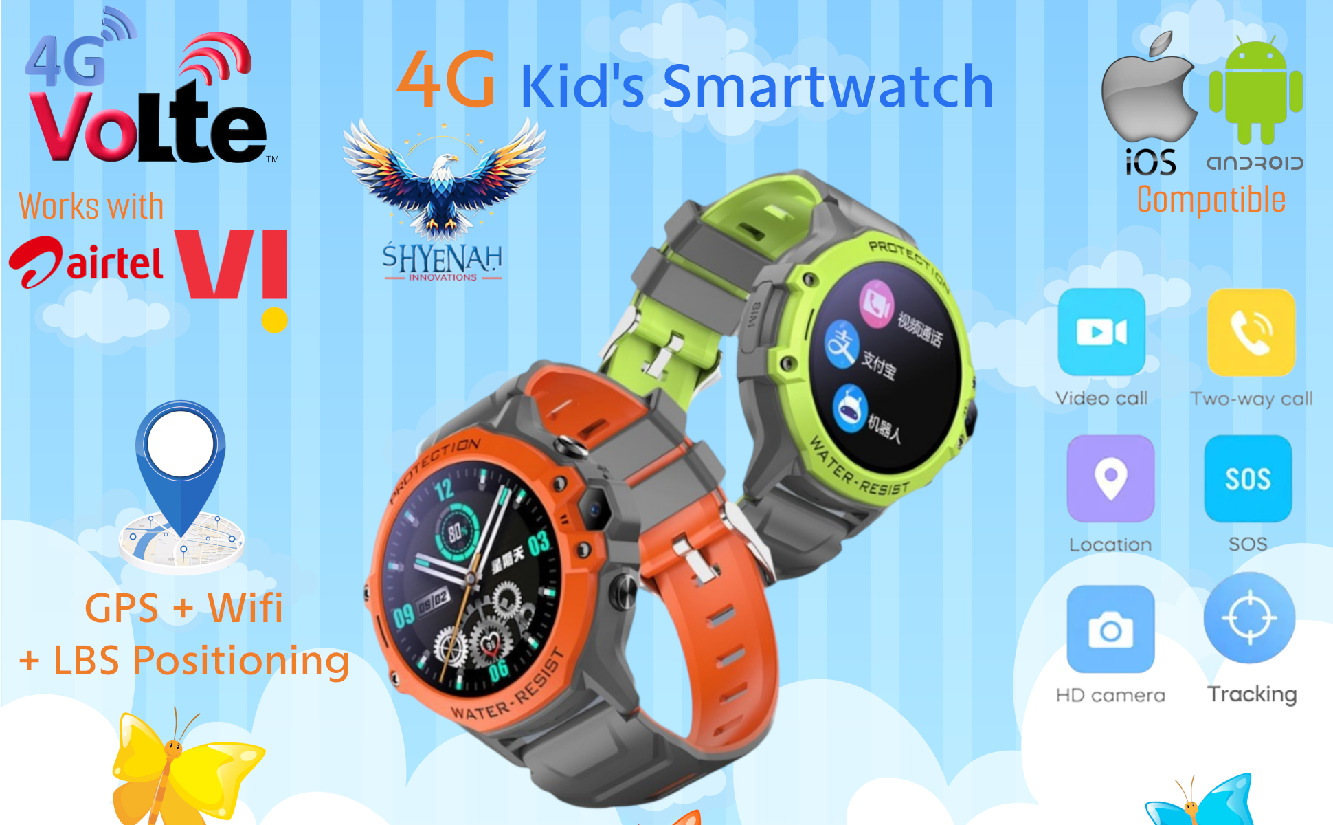 Shyenah K55H Round Sporty 4G VOLTE Kids Smart Watch – 1.32 inch | 650 MAH