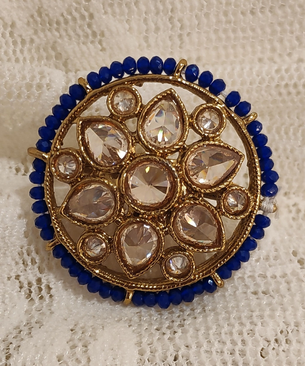Antic ring round royal blue beads and ad stone studded