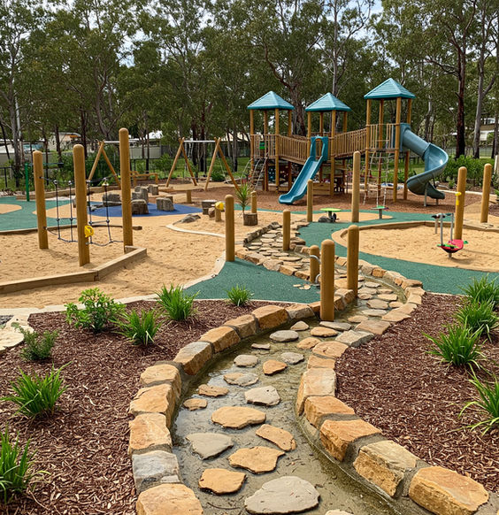 Child care playground with rubber safety surfacing