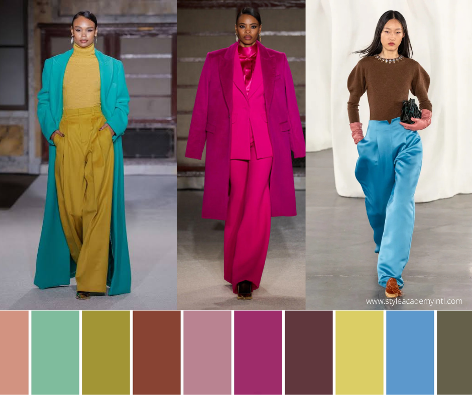 Three models wearing the fashion color trends for Fall/Winter 2026