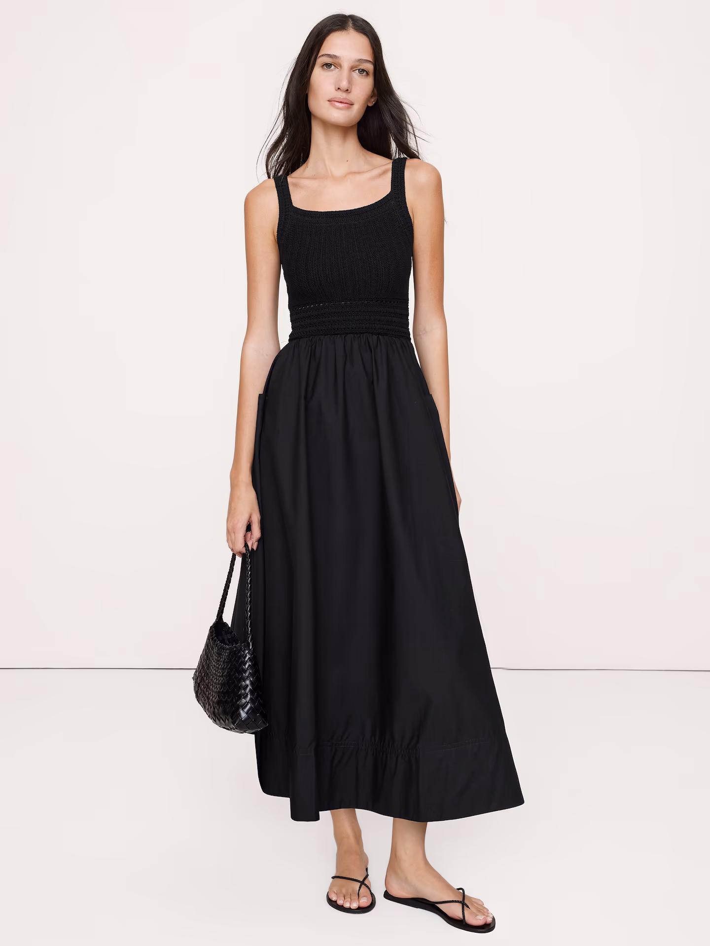 Woman wearing a black sundress