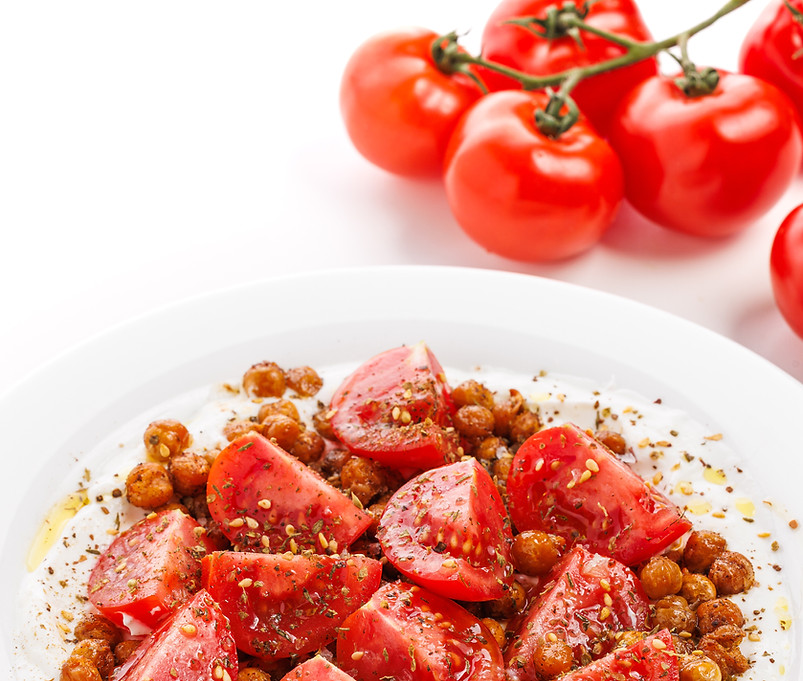 Red Cocktail Tomatoes_ Savory Yogurt Bowl with Tomatoes, Olive Oil and Crispy Chickpeas.jp