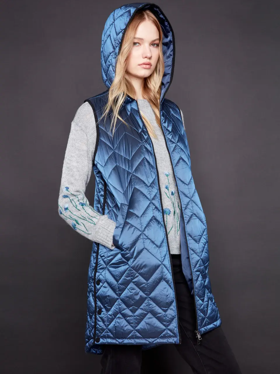Thumbnail: Quilted Long Hooded Vest