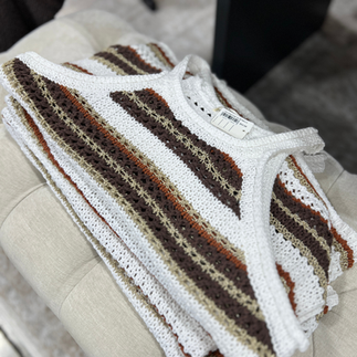 crocheted summer striped tank halter sweater in brown and white tones