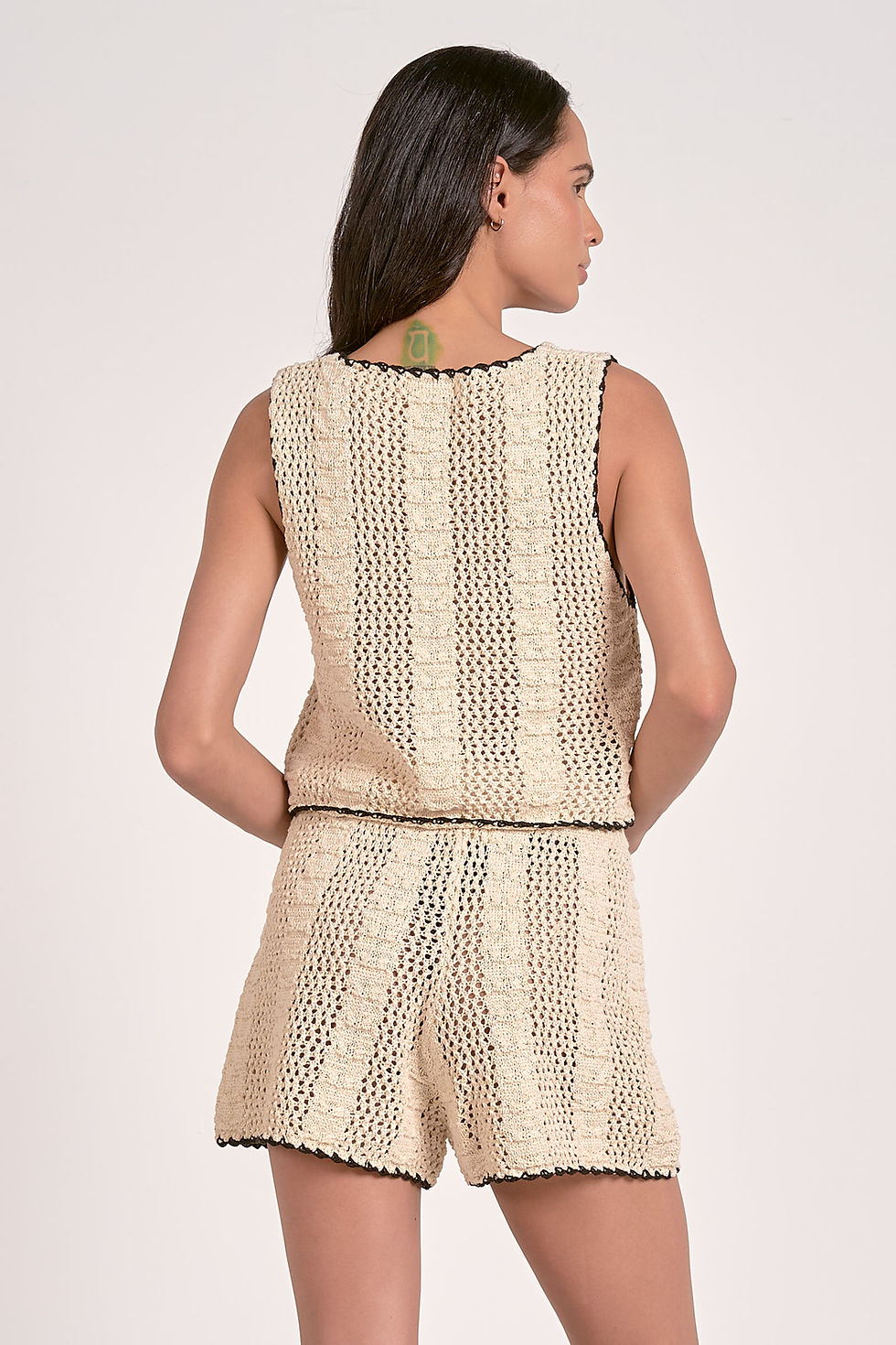 Thumbnail: Elan Crochet Tie Top, Natural w/ Black Border