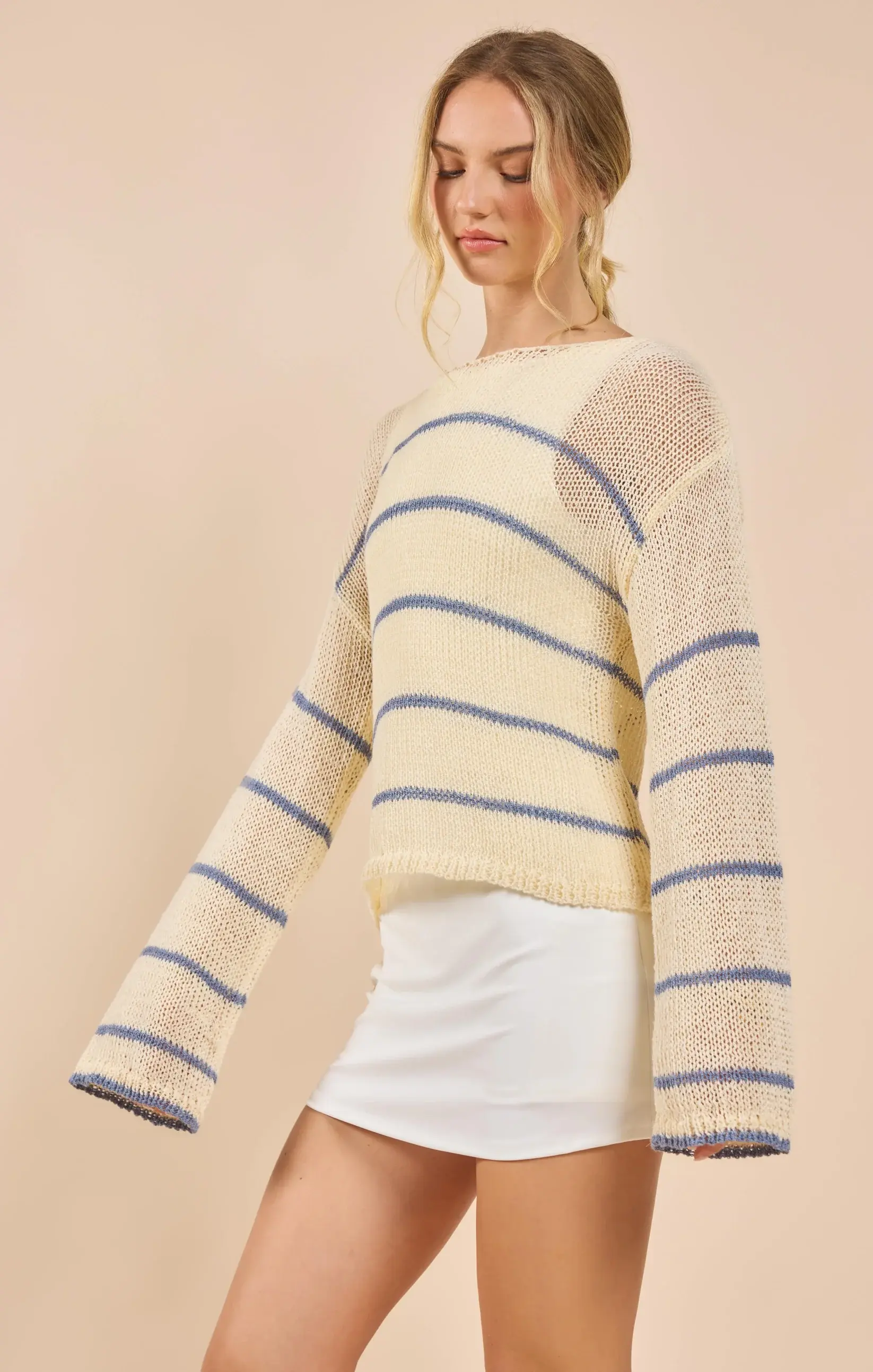 Taylor Striped Knit Sweater Ivory/Blue